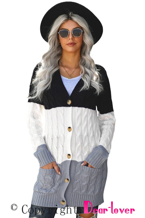 Cozy Cable Knit Button-Front Long Sleeve Cardigan