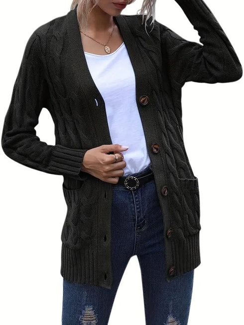 Cozy Cable Knit Button-Front Long Sleeve Cardigan