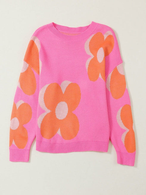 Cozy Floral Bouquet Knit Pullover