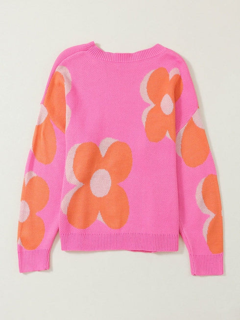 Cozy Floral Bouquet Knit Pullover
