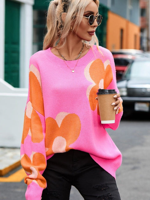 Cozy Floral Bouquet Knit Pullover