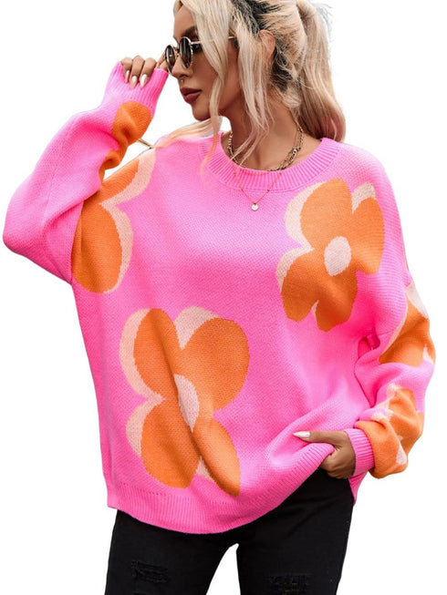 Cozy Floral Bouquet Knit Pullover