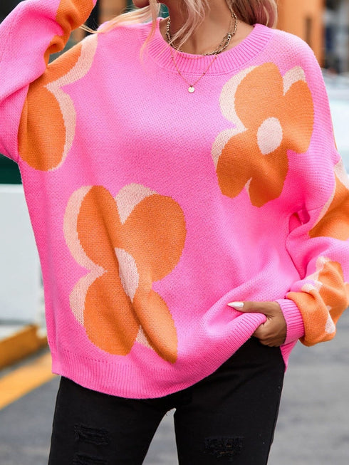 Cozy Floral Bouquet Knit Pullover