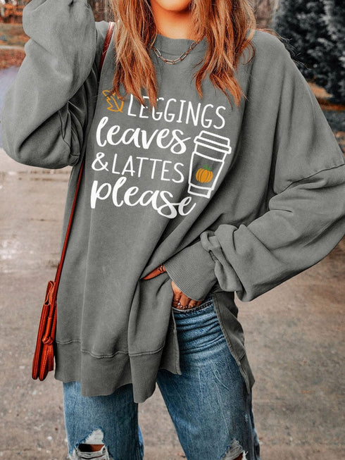 Cozy Gray Graphic Split Oversized Sweatshirt