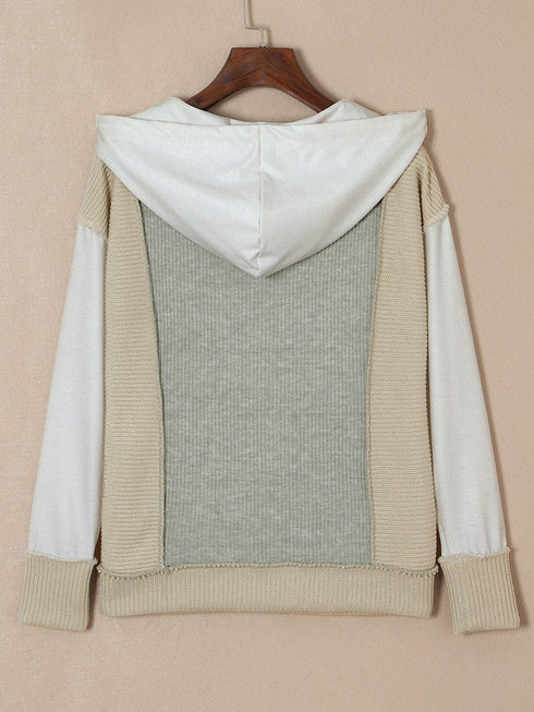 Cozy Gray Patchwork Hooded Knit Sweater