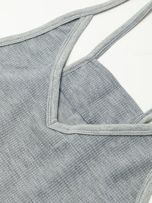 Cozy Gray Ribbed Waffle Knit Spaghetti Strap Jumpsuit