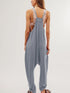 Cozy Gray Ribbed Waffle Knit Spaghetti Strap Jumpsuit