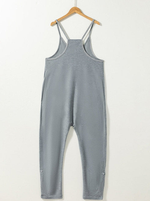 Cozy Gray Ribbed Waffle Knit Spaghetti Strap Jumpsuit