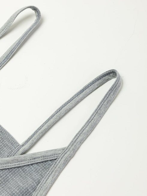 Cozy Gray Ribbed Waffle Knit Spaghetti Strap Jumpsuit