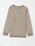 Cozy Khaki Ribbed Knit Pullover Sweatshirt with Round Neck