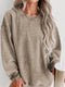 Cozy Khaki Ribbed Knit Pullover Sweatshirt with Round Neck