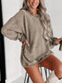 Cozy Khaki Ribbed Knit Pullover Sweatshirt with Round Neck