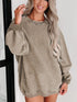 Cozy Khaki Ribbed Knit Pullover Sweatshirt with Round Neck