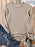 Cozy Khaki Ribbed Knit Pullover Sweatshirt with Round Neck