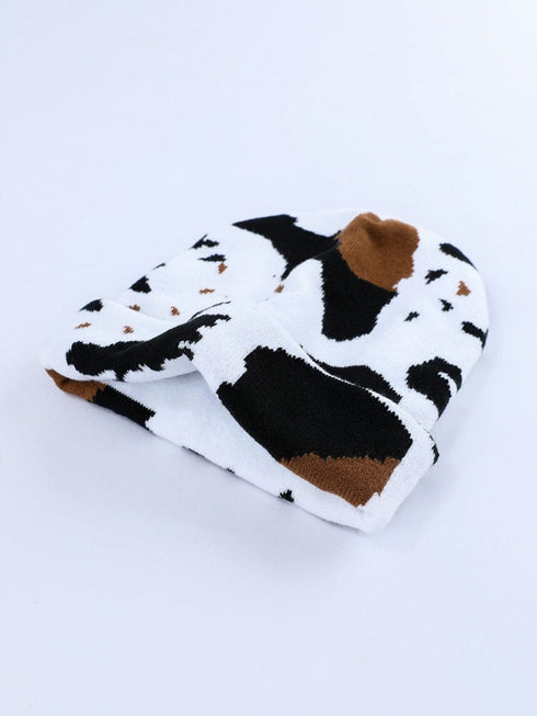 Cozy Knit Cow Print Beanie for Winter Chic