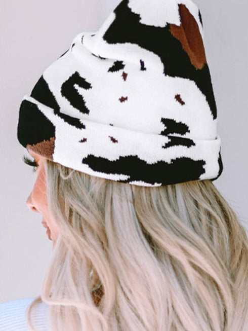 Cozy Knit Cow Print Beanie for Winter Chic