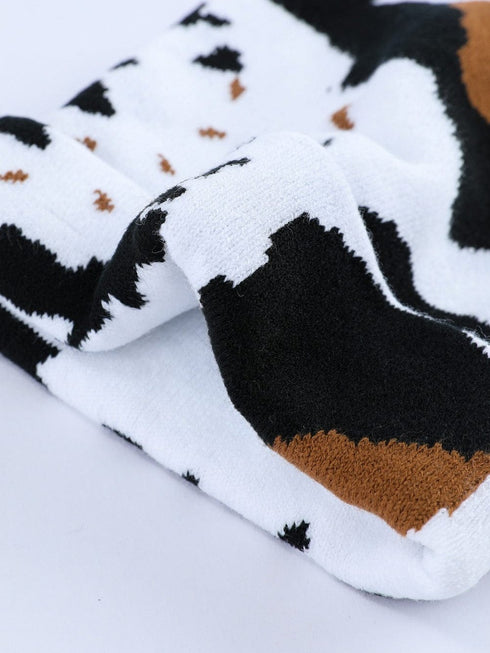 Cozy Knit Cow Print Beanie for Winter Chic