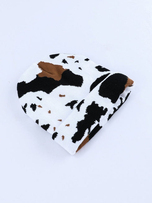 Cozy Knit Cow Print Beanie for Winter Chic