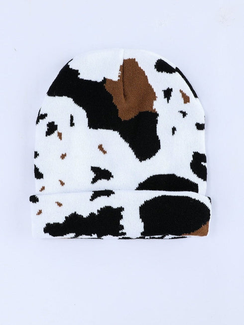 Cozy Knit Cow Print Beanie for Winter Chic