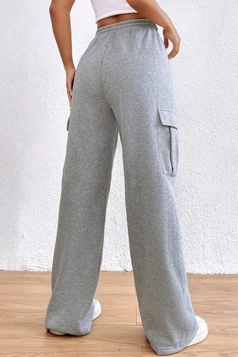 Cozy Light Grey Cargo Sweatpants with Adjustable Waist