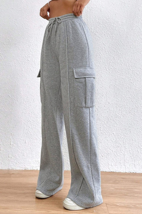 Cozy Light Grey Cargo Sweatpants with Adjustable Waist