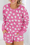 Cozy Pink Heart Print Lounge Set for Romantic Nights