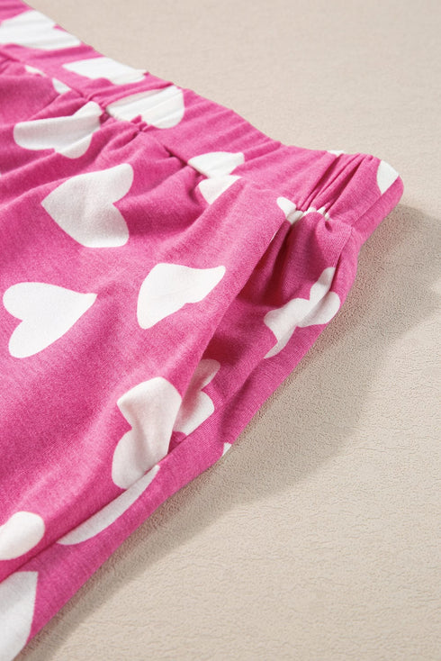 Cozy Pink Heart Print Lounge Set for Romantic Nights