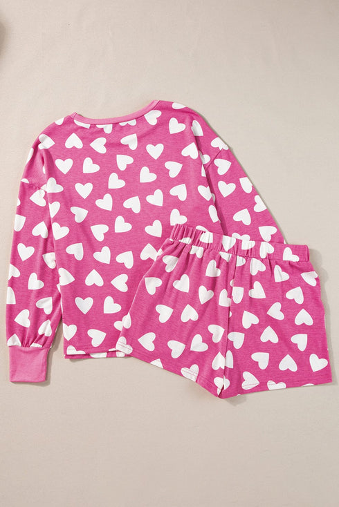 Cozy Pink Heart Print Lounge Set for Romantic Nights
