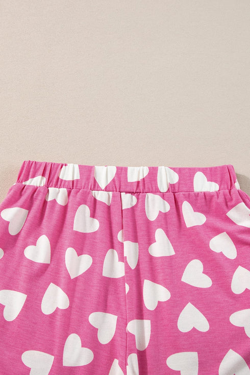 Cozy Pink Heart Print Lounge Set for Romantic Nights