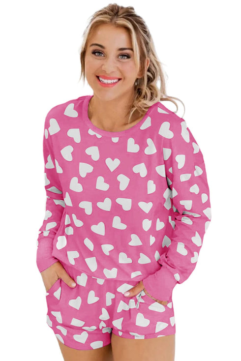 Cozy Pink Heart Print Lounge Set for Romantic Nights