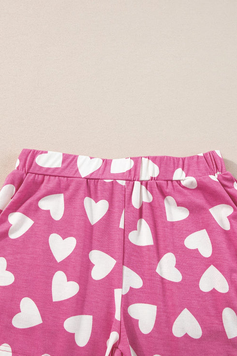 Cozy Pink Heart Print Lounge Set for Romantic Nights