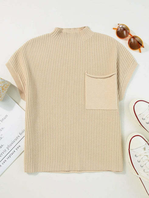 Cozy Ribbed Knit Sweater with Patch Pocket
