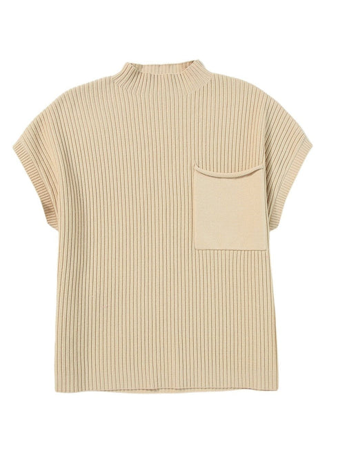 Cozy Ribbed Knit Sweater with Patch Pocket