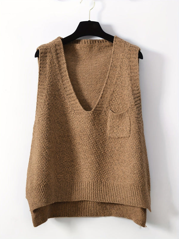 Cozy Solid V-Neck Knit Sweater Vest Tank Top