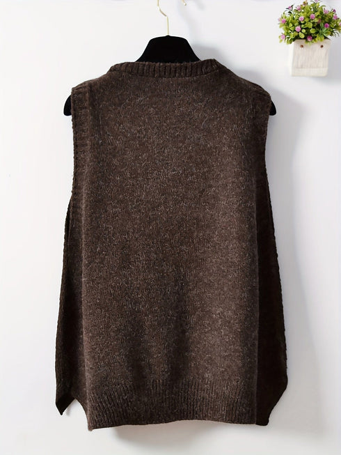 Cozy Solid V-Neck Knit Sweater Vest Tank Top