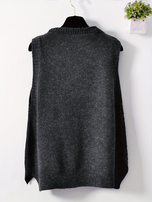 Cozy Solid V-Neck Knit Sweater Vest Tank Top