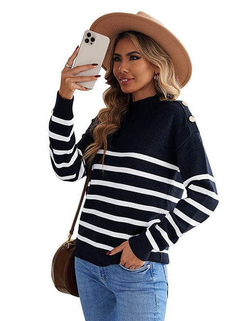 Cozy Stripe High Neck Sweater