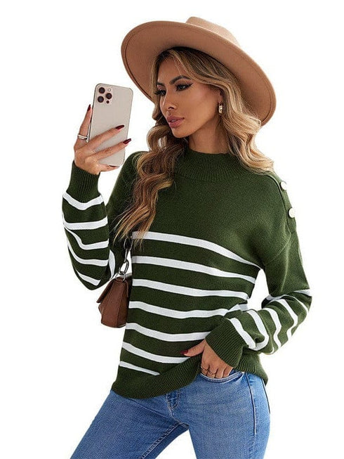Cozy Stripe High Neck Sweater