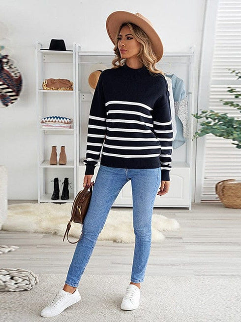 womens-sweaters-striped-high-neck-pullover-sweater