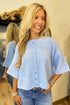 Beau Blue 3/4 Sleeve Boxy Knit Button Down Sweater Cardigan