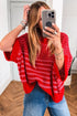 Red Stripe 3/4 Draped Sleeve Slouchy Sweater