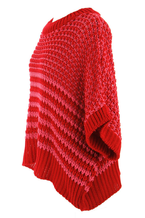 Red Stripe 3/4 Draped Sleeve Slouchy Sweater