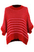Red Stripe 3/4 Draped Sleeve Slouchy Sweater
