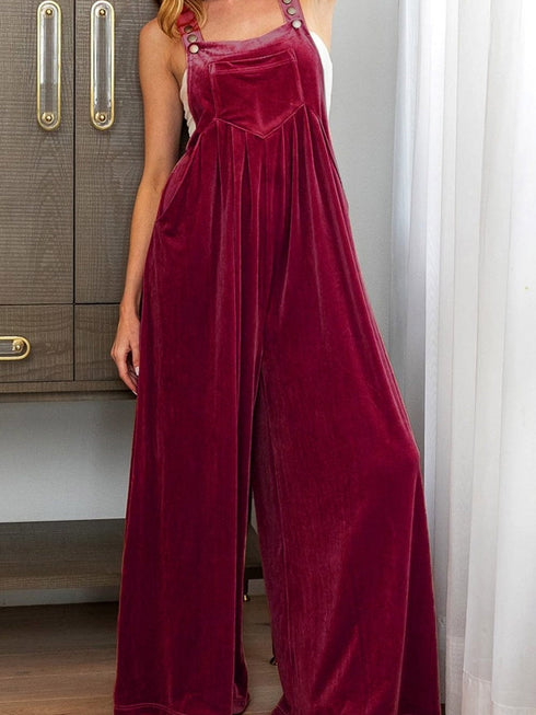 Crimson Dahlia Plush Bib Baggy Leg Jumpsuit