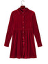 Crimson Long Sleeve Crinkle Velvet Shirt Dress with Ruffle Detail
