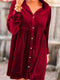 Crimson Long Sleeve Crinkle Velvet Shirt Dress with Ruffle Detail
