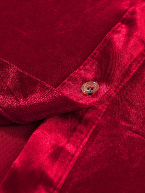 Crimson Long Sleeve Crinkle Velvet Shirt Dress with Ruffle Detail
