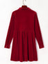 Crimson Long Sleeve Crinkle Velvet Shirt Dress with Ruffle Detail