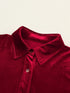 Crimson Long Sleeve Crinkle Velvet Shirt Dress with Ruffle Detail