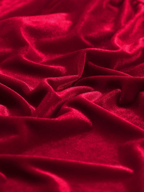 Crimson Long Sleeve Crinkle Velvet Shirt Dress with Ruffle Detail